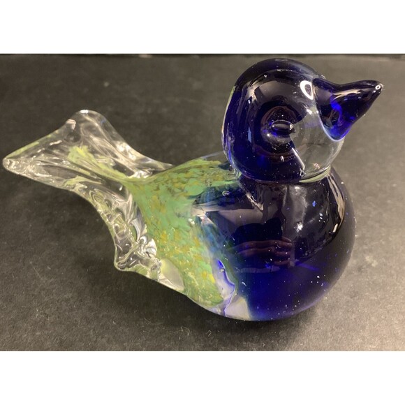Other - Art Glass Bird Paperweight Blue Green Yellow